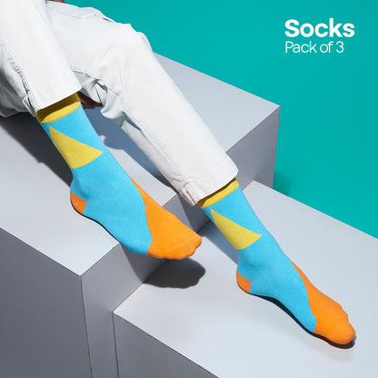 Pattern Fusion! Unisex Socks, 100% Organic Cotton, Crew Length, Pack of 3