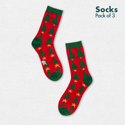 X'mas-Trio! Unisex Socks, 100% Organic Cotton, Crew Length, Pack of 3