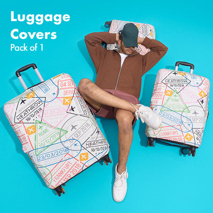 Stamp-ed! Luggage Cover With Detachable Pouch, 100% Organic Cotton Lycra, Large Size, Pack of 1