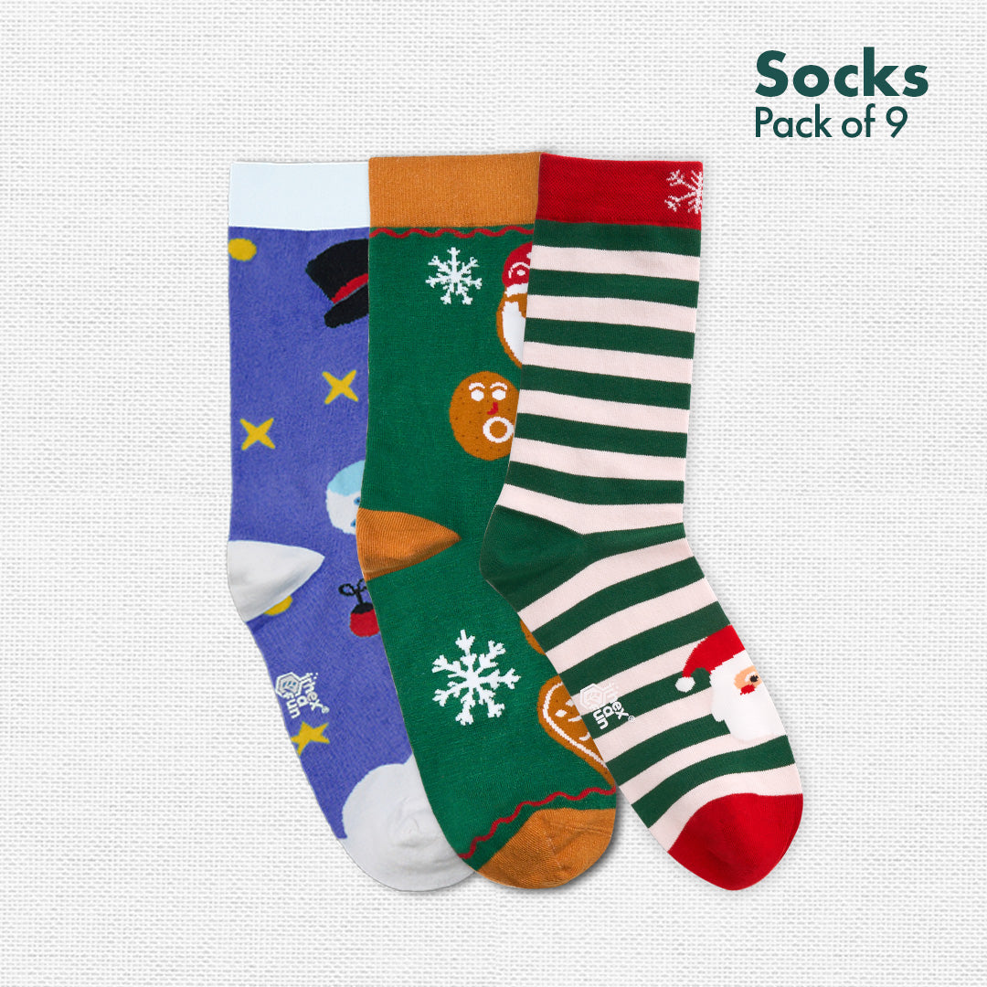 Christmas Music! Unisex Socks, 100% Organic Cotton, Crew Length, Pack of 9