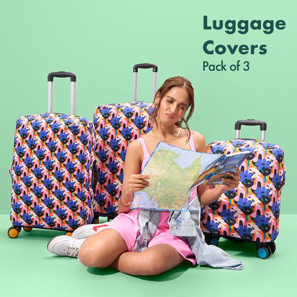 Abstract Affair! Luggage Covers, 100% Organic Cotton Lycra, Small+Medium+Large Sizes, Pack of 3