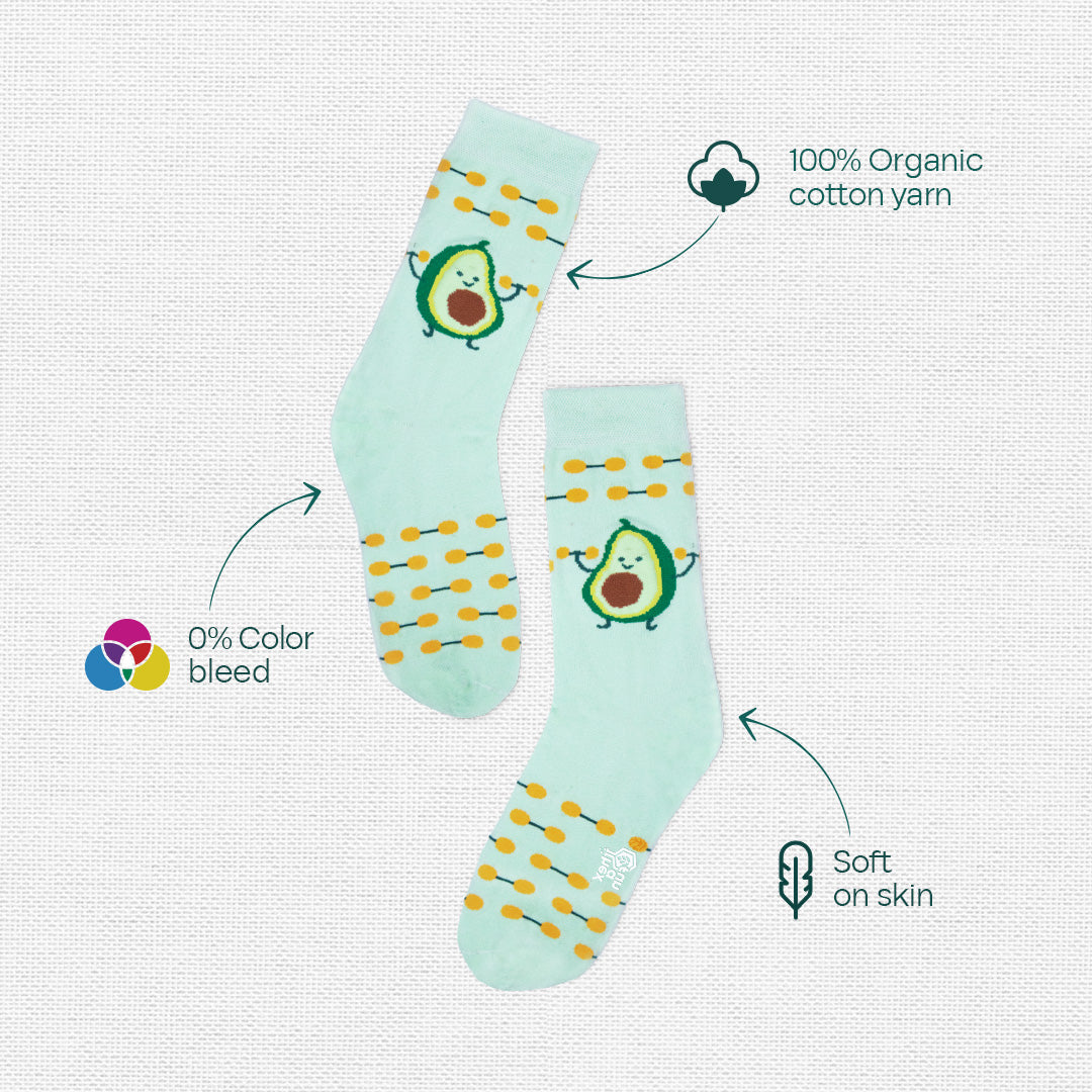 Guac 'n' roll! Unisex Socks, 100% Organic Cotton, Crew Length, Pack of 3