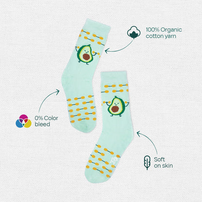 Guac 'n' roll! Unisex Socks, 100% Organic Cotton, Crew Length, Pack of 3