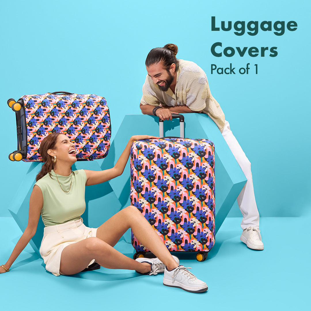 Abstract Affair! Luggage Cover With Detachable Pouch, 100% Organic Cotton Lycra, Medium Size, Pack of 1