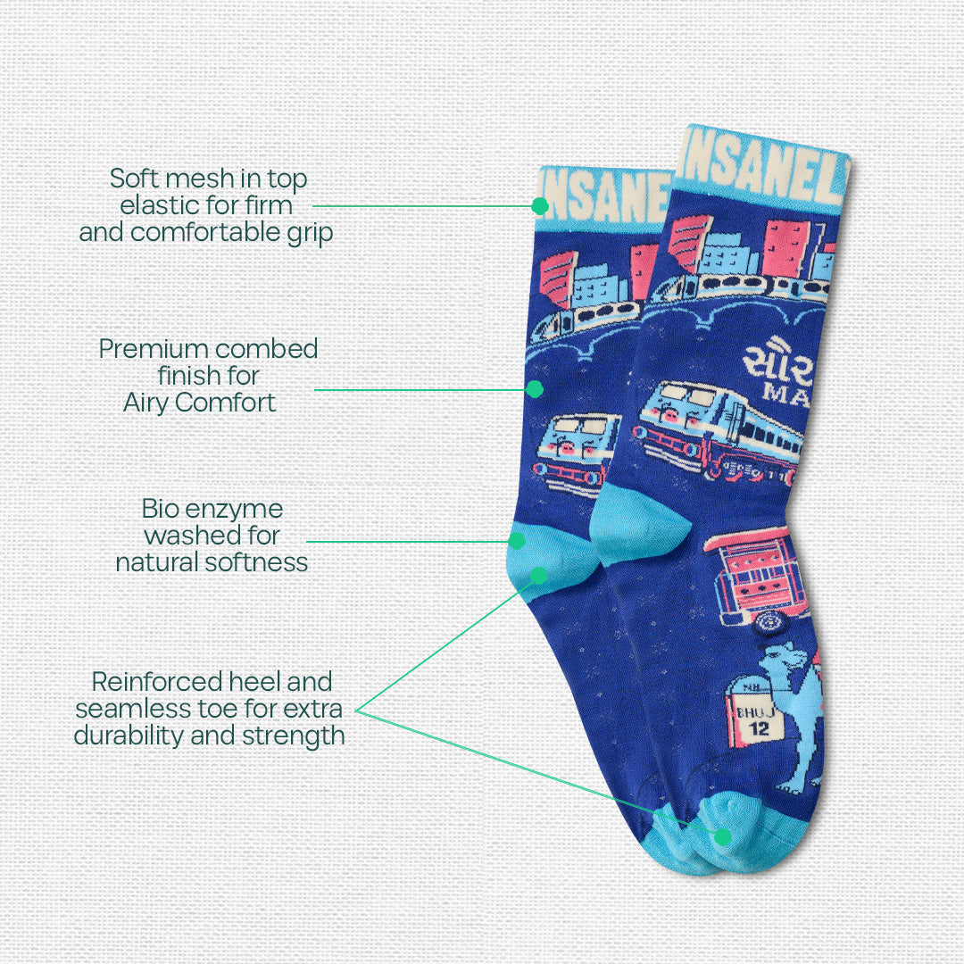 Insanely Gujarat Feets! Unisex Socks, 100% Organic Cotton, Crew Length, Pack of 3