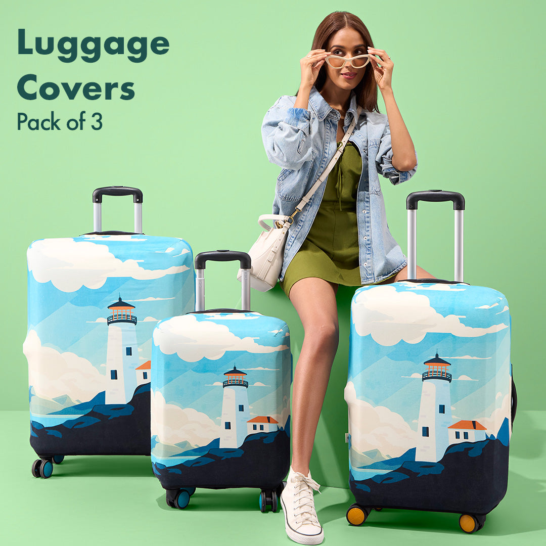 Vintage Lighthouse! Luggage Covers, 100% Organic Cotton Lycra, Small+Medium+Large Sizes, Pack of 3