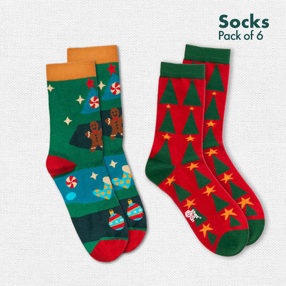 It’s So Festive! Unisex Socks, 100% Organic Cotton, Crew Length, Pack of 6