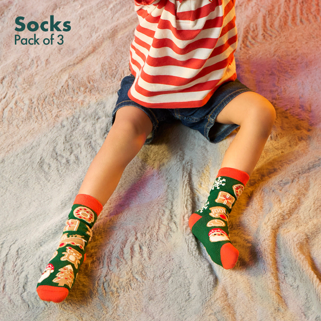 Snowy Holiday! Unisex Kid's Socks, 100% Bamboo, Crew Length, Pack of 3