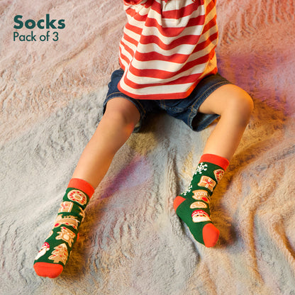 Snowy Holiday! Unisex Kid's Socks, 100% Bamboo, Crew Length, Pack of 3