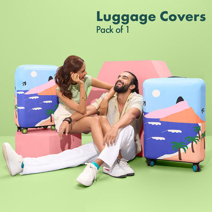 Vacay Ready! Luggage Cover With Detachable Pouch, 100% Organic Cotton Lycra, Medium Size, Pack of 1