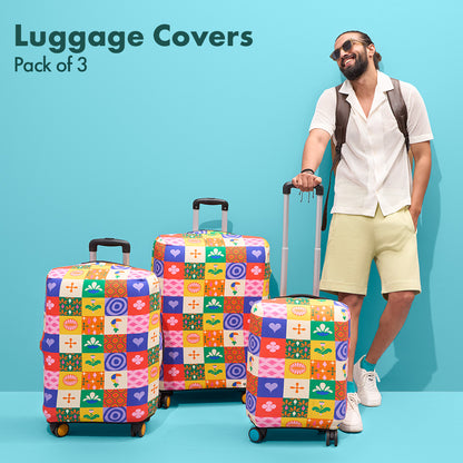 Abstract-ology! Luggage Covers With Detachable Pouch, 100% Organic Cotton Lycra, Small+Medium+Large Sizes, Pack of 3