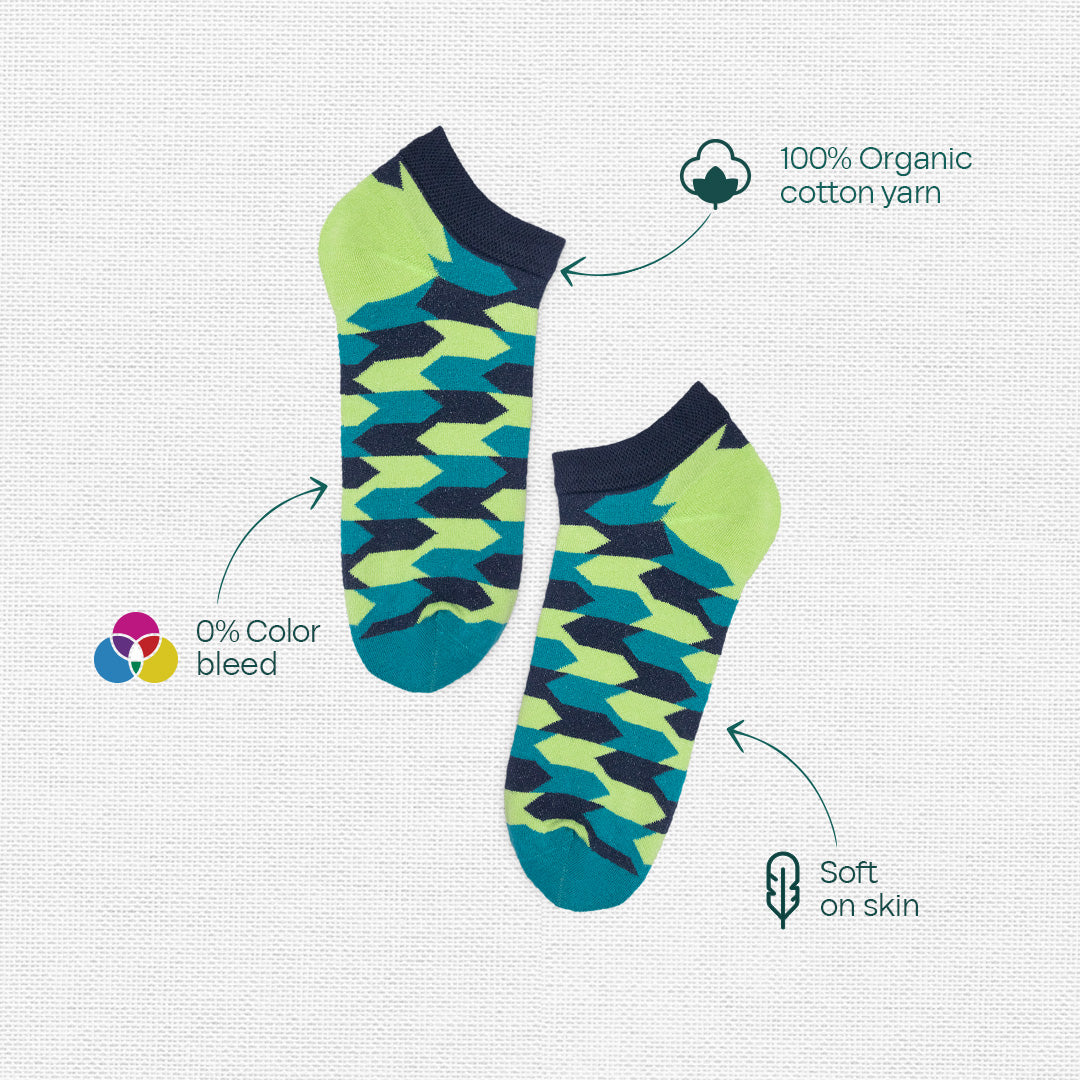 Geometri-fication Series 2! Unisex Socks, 100% Organic Cotton, Ankle Length, Pack of 3