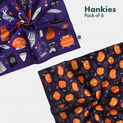 Spooky Vibes! Unisex Hankies, 100% Organic Cotton, Pack of 6