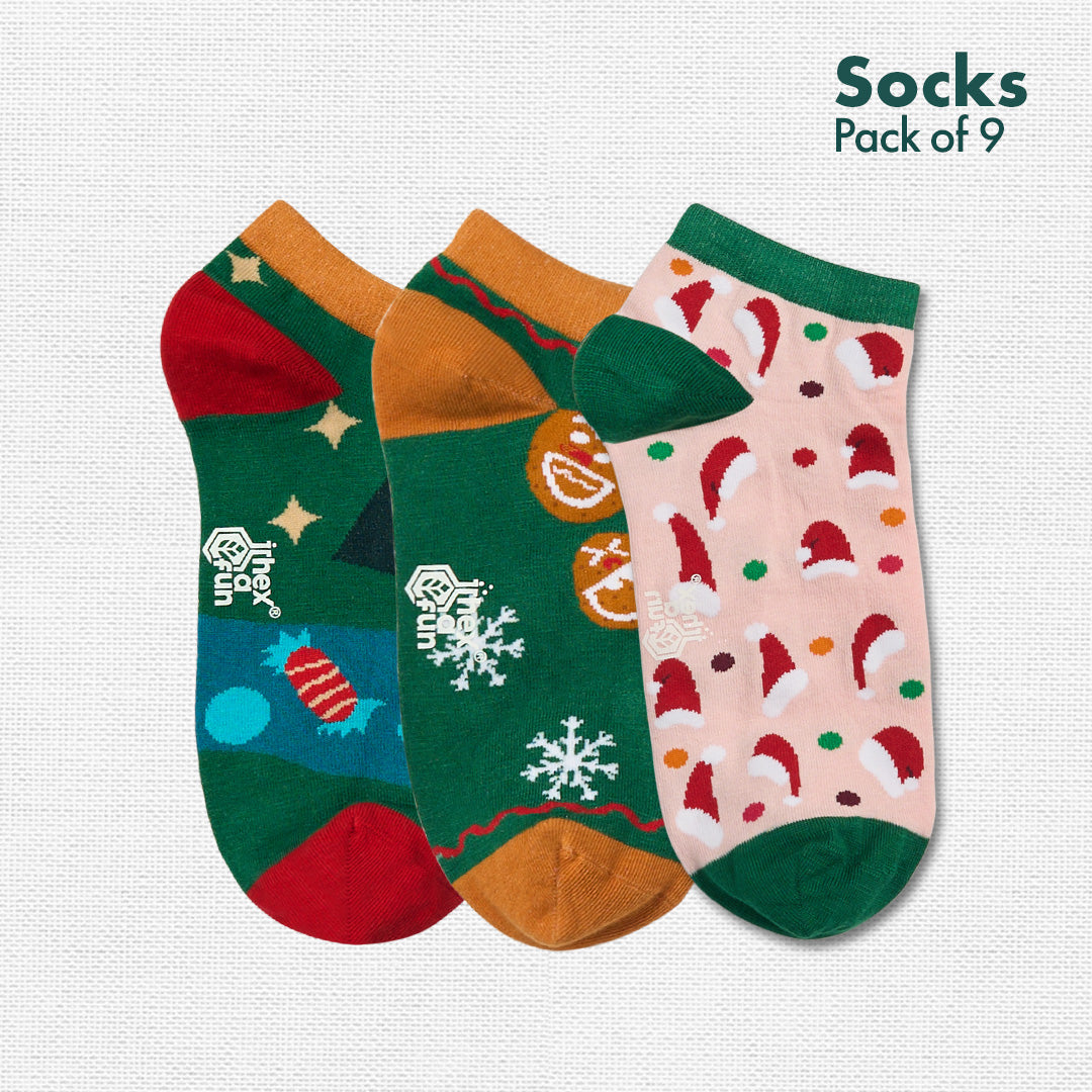 Christmas Music! Unisex Socks, 100% Organic Cotton, Ankle Length, Pack of 9