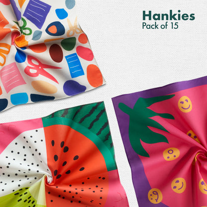 Happy Hearts! Unisex Kid's Hankies, 100% Organic Cotton, Pack of 15