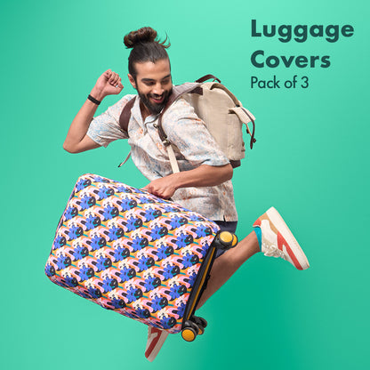 Abstract Affair! Luggage Covers, 100% Organic Cotton Lycra, Small+Medium+Large Sizes, Pack of 3