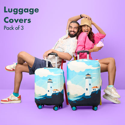 Vintage Lighthouse! Luggage Covers, 100% Organic Cotton Lycra, Small+Medium+Large Sizes, Pack of 3