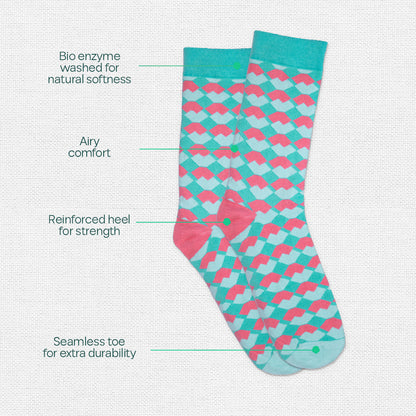 Geometrically Perfect! Unisex Socks, 100% Organic Cotton, Crew Length, Pack of 3