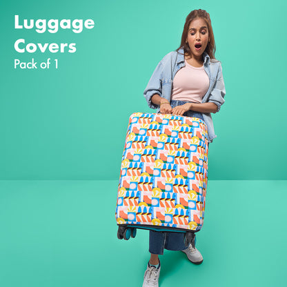 Geometric Vibes! Luggage Cover, 100% Organic Cotton Lycra, Medium Size, Pack of 1