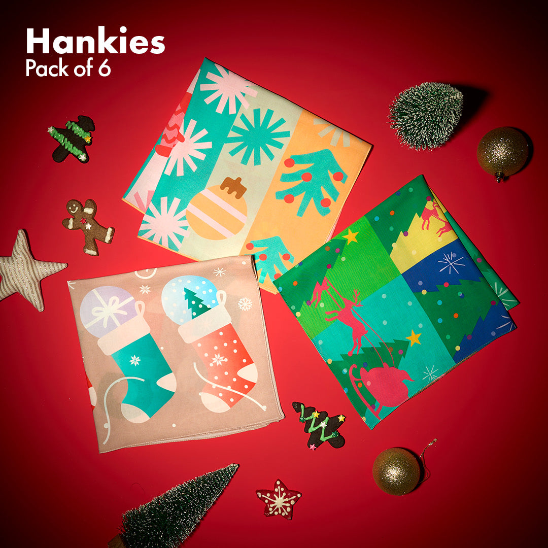 Xmas Groove! Unisex Hankies, 100% Organic Cotton, Pack of 6