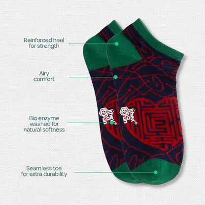 Love & Play! Unisex Socks, 100% Organic Cotton, Ankle Length, Pack of 6