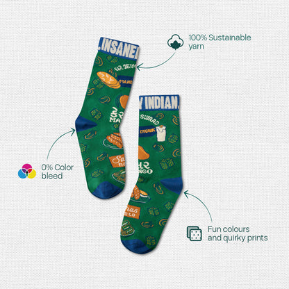 Insanely Gujarat Feets! Unisex Socks, 100% Organic Cotton, Crew Length, Pack of 3