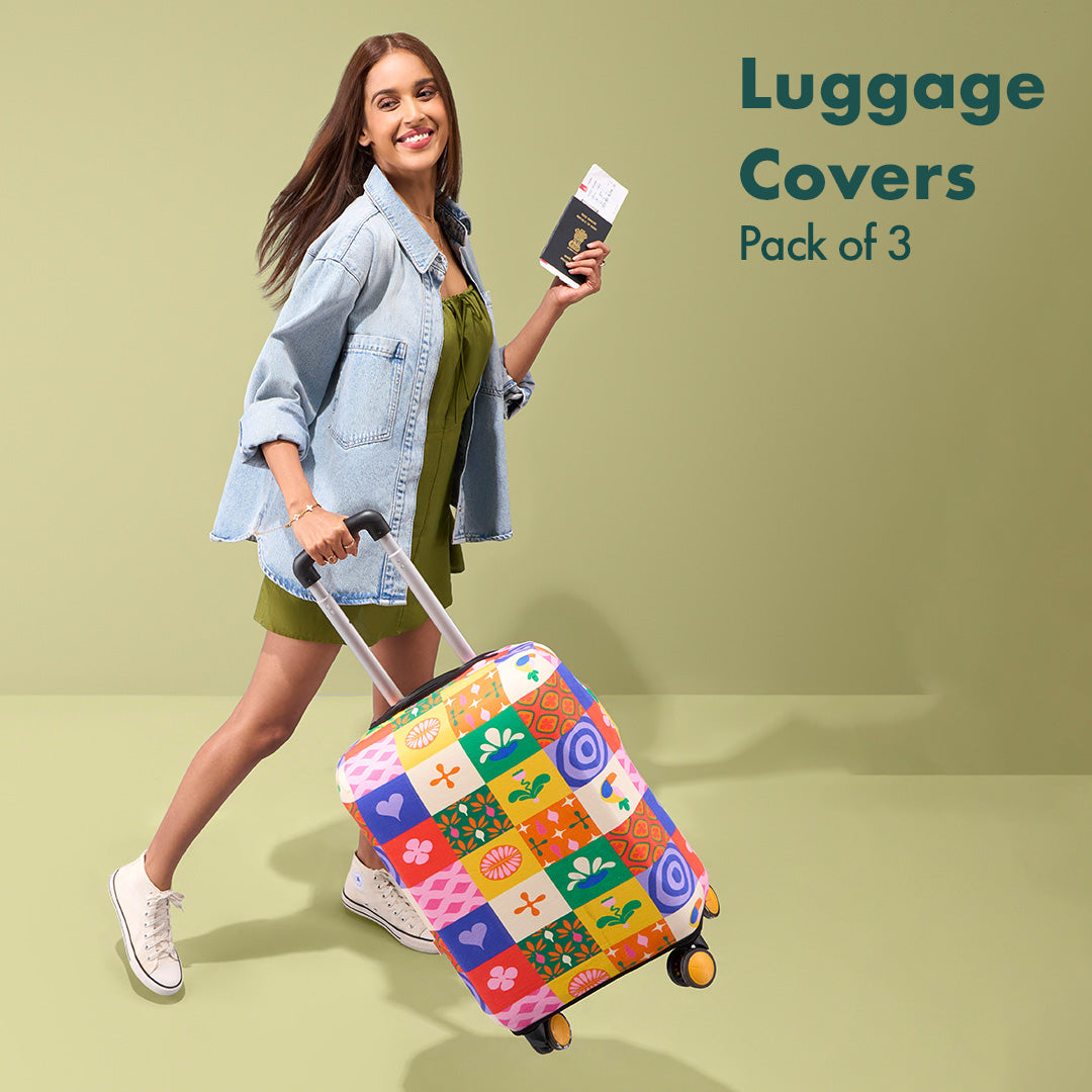 Abstract-ology! Luggage Covers, 100% Organic Cotton Lycra, Small+Medium+Large Sizes, Pack of 3