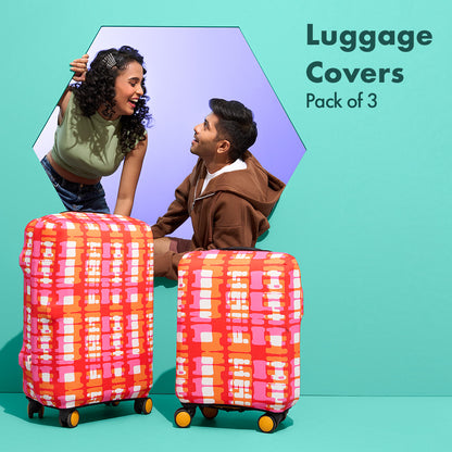 Abstract Mania! Luggage Covers, 100% Organic Cotton Lycra, Small+Medium+Large Sizes, Pack of 3