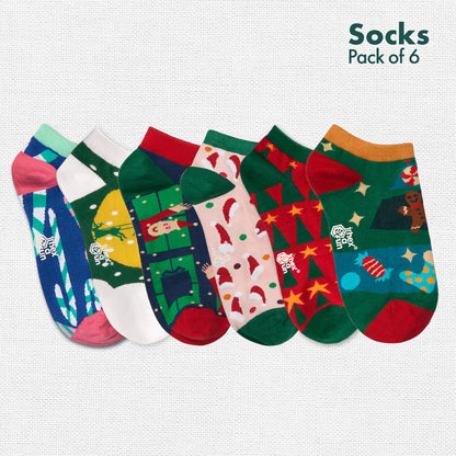 It’s So Festive! Unisex Socks, 100% Organic Cotton, Ankle Length, Pack of 6