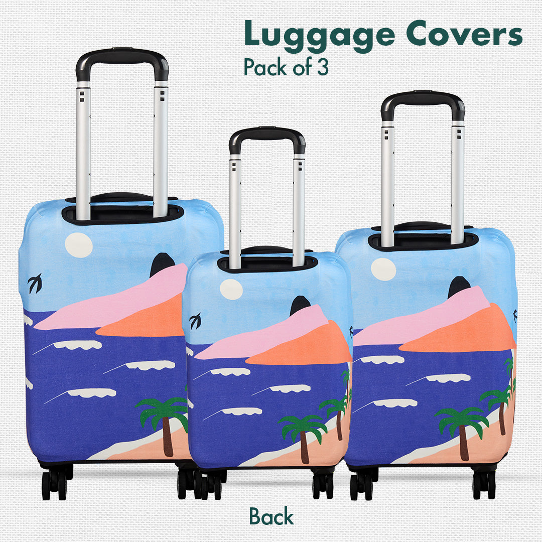 Vacay Ready! Luggage Covers With Detachable Pouch, 100% Organic Cotton Lycra, Small+Medium+Large Sizes, Pack of 3