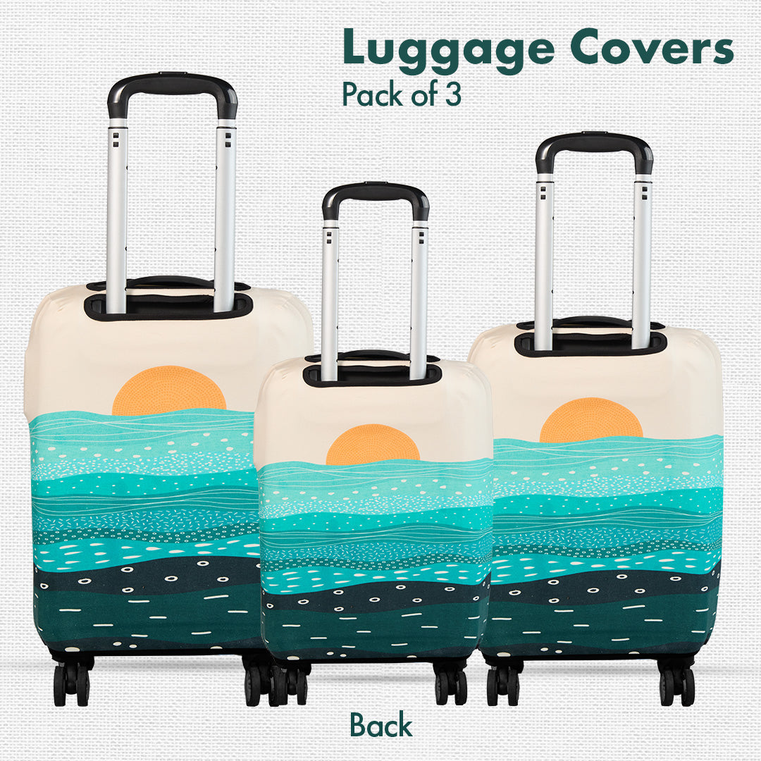 Holiday Calling! Luggage Covers With Detachable Pouch, 100% Organic Cotton Lycra, Small+Medium+Large Sizes, Pack of 3