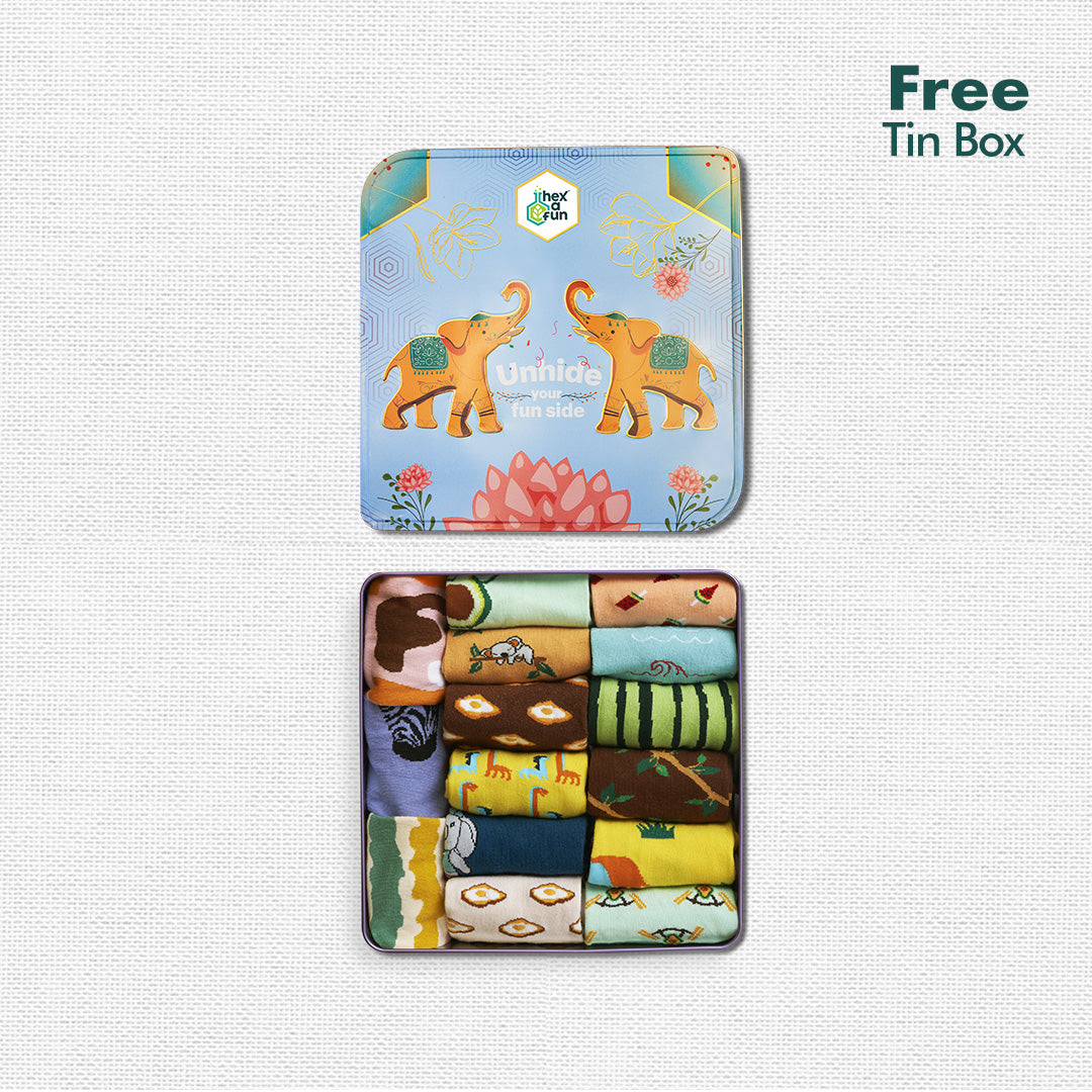 My Sock Drawer! Series 1! Unisex Socks, 100% Organic Cotton, Ankle Length, Pack of 15 + Free Tin Box