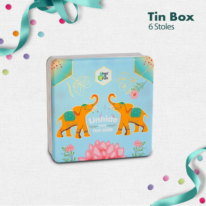 EOD! Elephant Of The Day! Tin Gift Box, Women's Stole, 100% Organic Cotton, Box of 6