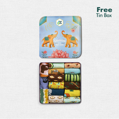 My Sock Drawer! Series 1! Unisex Socks, 100% Organic Cotton, Crew Length, Pack of 15 + Free Tin Box