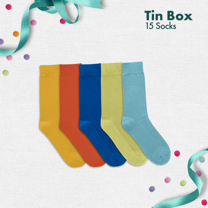 Peacock A Boo! Tin Gift Box, Unisex Crew Length Socks, 100% Organic Cotton, Box Of 15