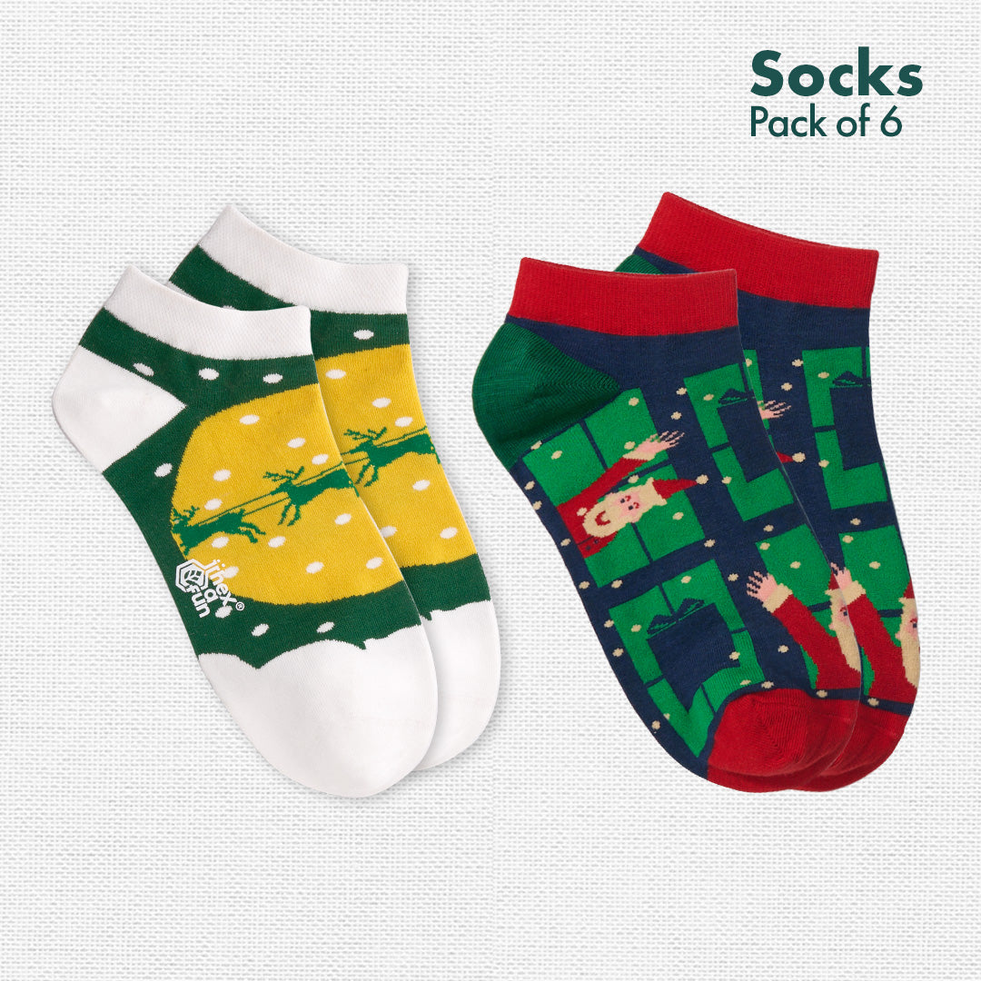 It’s So Festive! Unisex Socks, 100% Organic Cotton, Ankle Length, Pack of 6