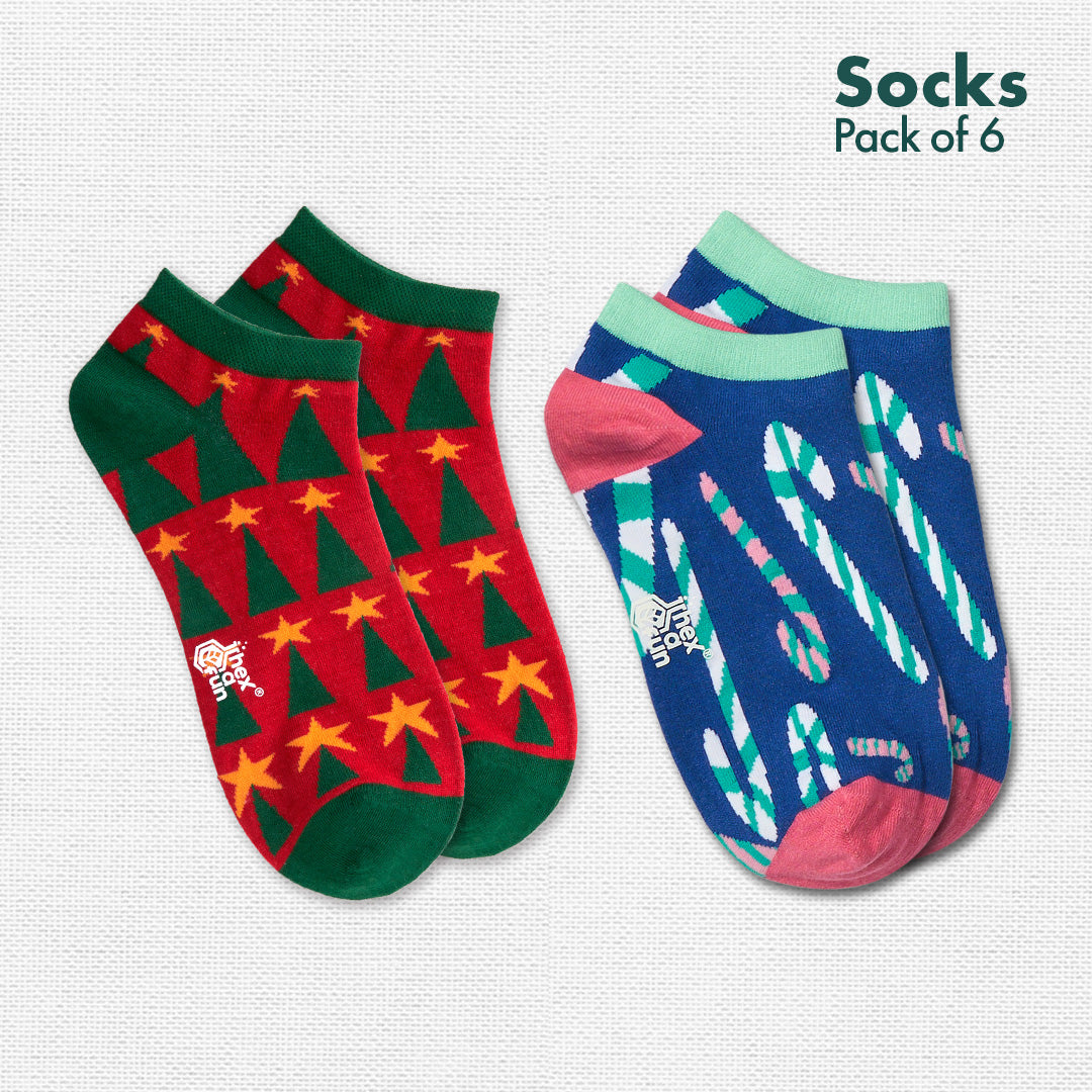 It’s So Festive! Unisex Socks, 100% Organic Cotton, Ankle Length, Pack of 6