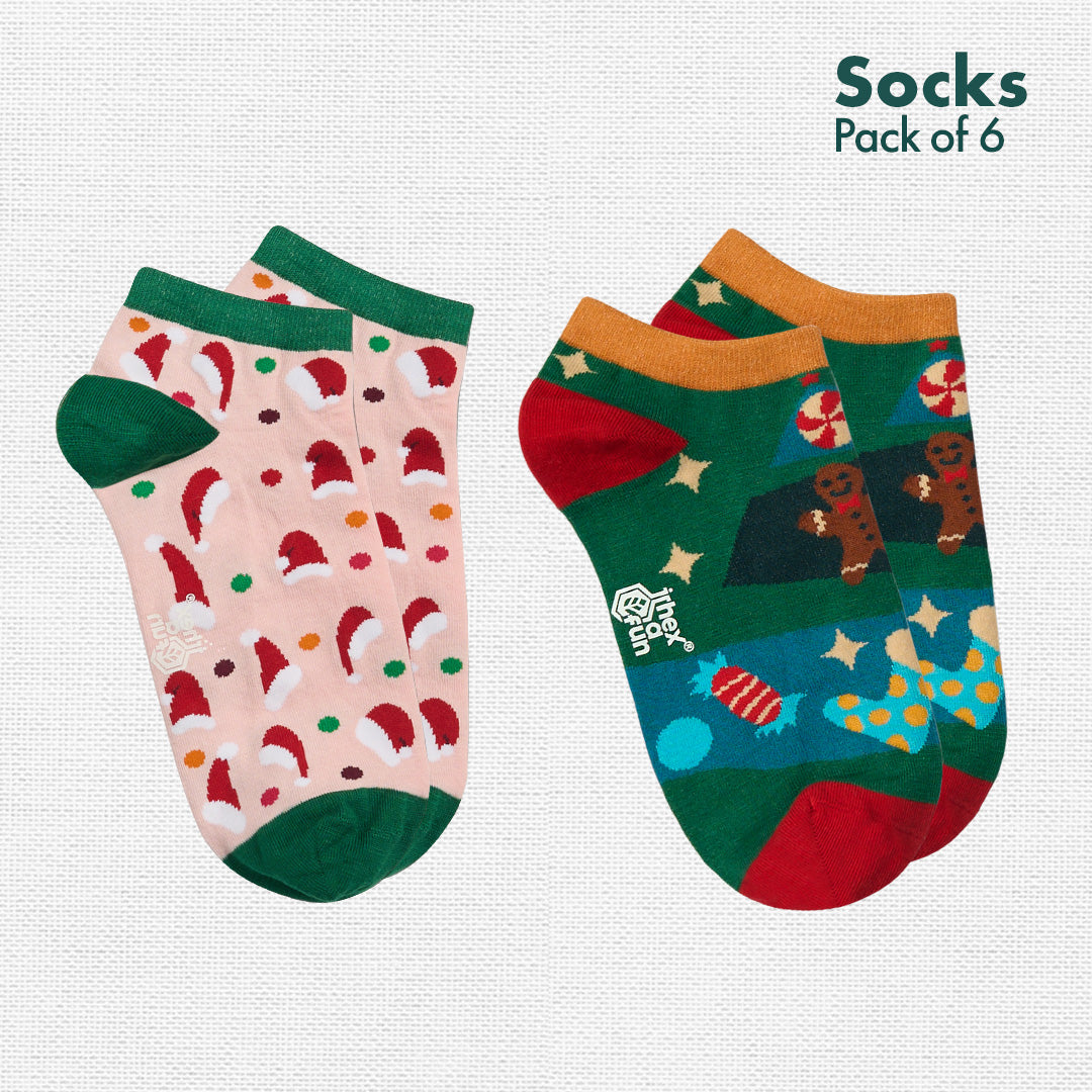 It’s So Festive! Unisex Socks, 100% Organic Cotton, Ankle Length, Pack of 6