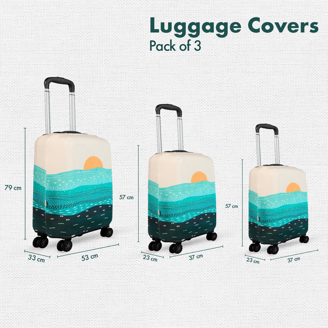 Holiday Calling! Luggage Covers With Detachable Pouch, 100% Organic Cotton Lycra, Small+Medium+Large Sizes, Pack of 3