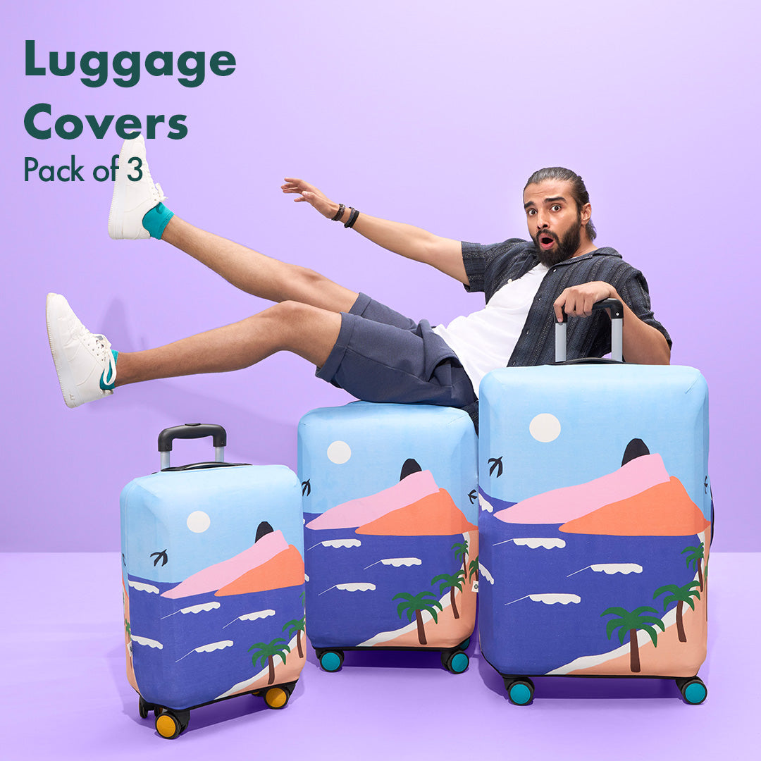 Vacay Ready! Luggage Covers With Detachable Pouch, 100% Organic Cotton Lycra, Small+Medium+Large Sizes, Pack of 3