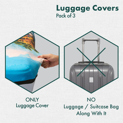 Serene Kerala! Luggage Covers, 100% Organic Cotton Lycra, Small+Medium+Large Sizes, Pack of 3