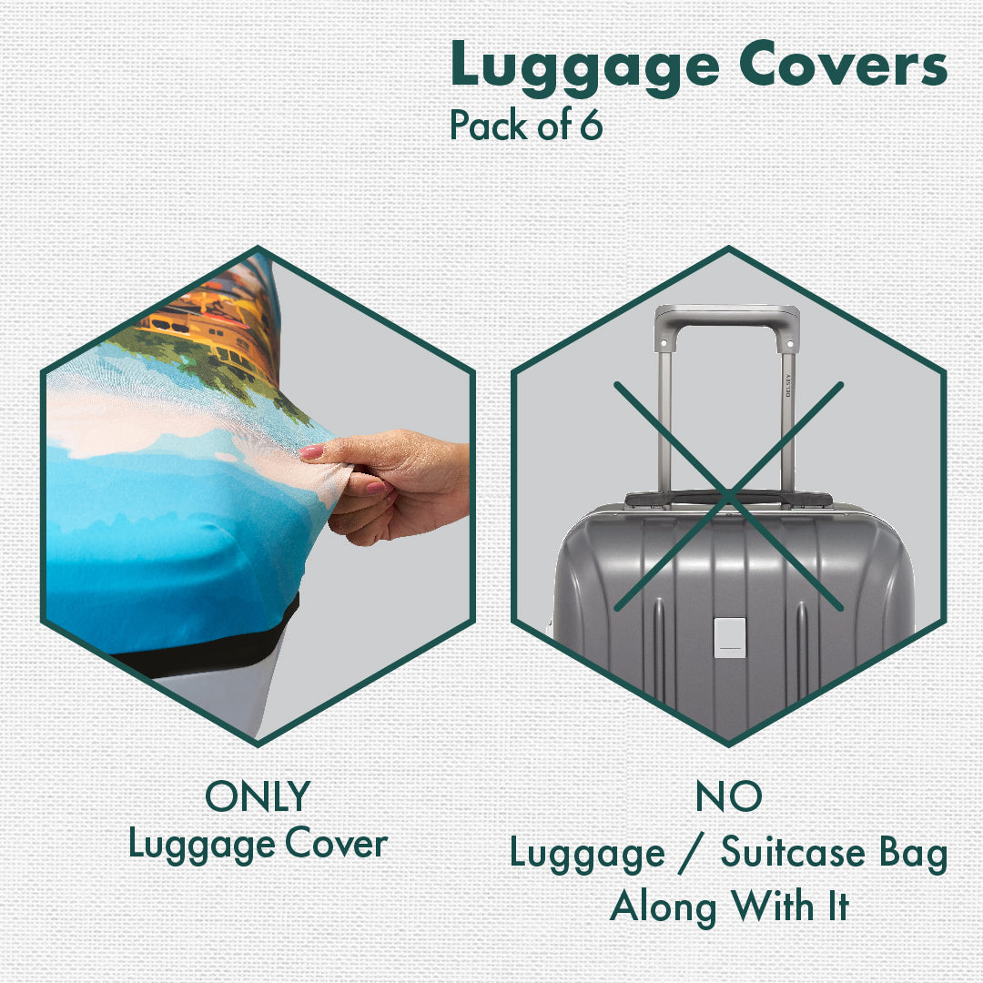 Travel Bug! Luggage Covers, 100% Organic Cotton Lycra, Small+Medium+Large Sizes, Pack of 6