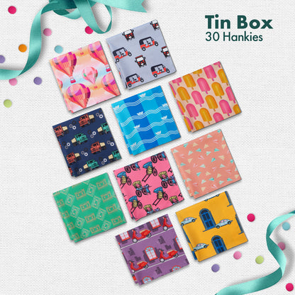 GMT! Giraffe Mood Time! Tin Gift Box, Women's Hankies, 100% Organic Cotton, Box Of 30