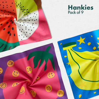 Magic & Mischief! Unisex Kid's Hankies, 100% Organic Cotton, Pack of 9