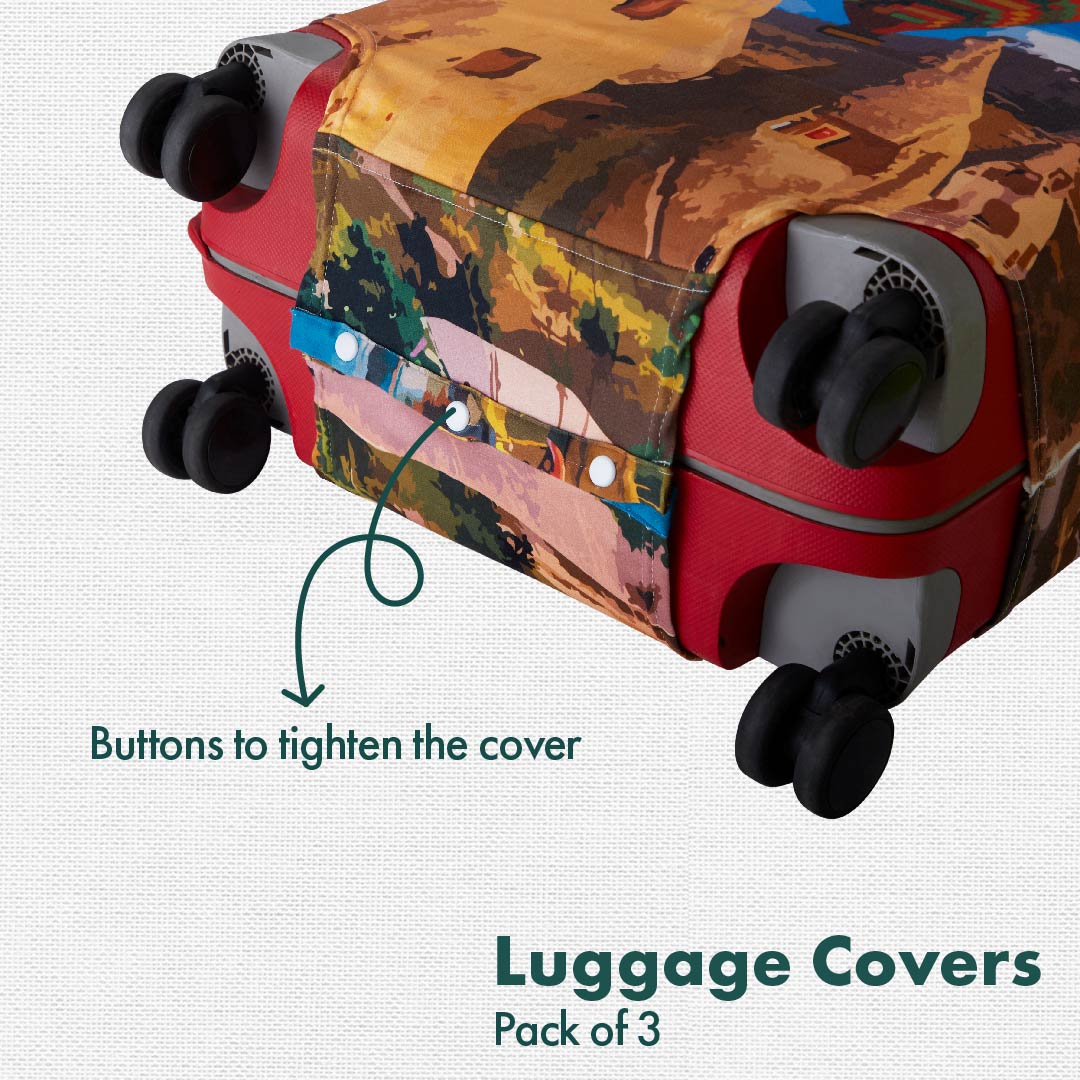 Turkish Delight! Luggage Covers, 100% Organic Cotton Lycra, Small+Medium+Large Sizes, Pack of 3