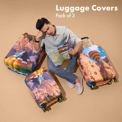 Turkish Delight! Luggage Covers, 100% Organic Cotton Lycra, Small+Medium+Large Sizes, Pack of 3