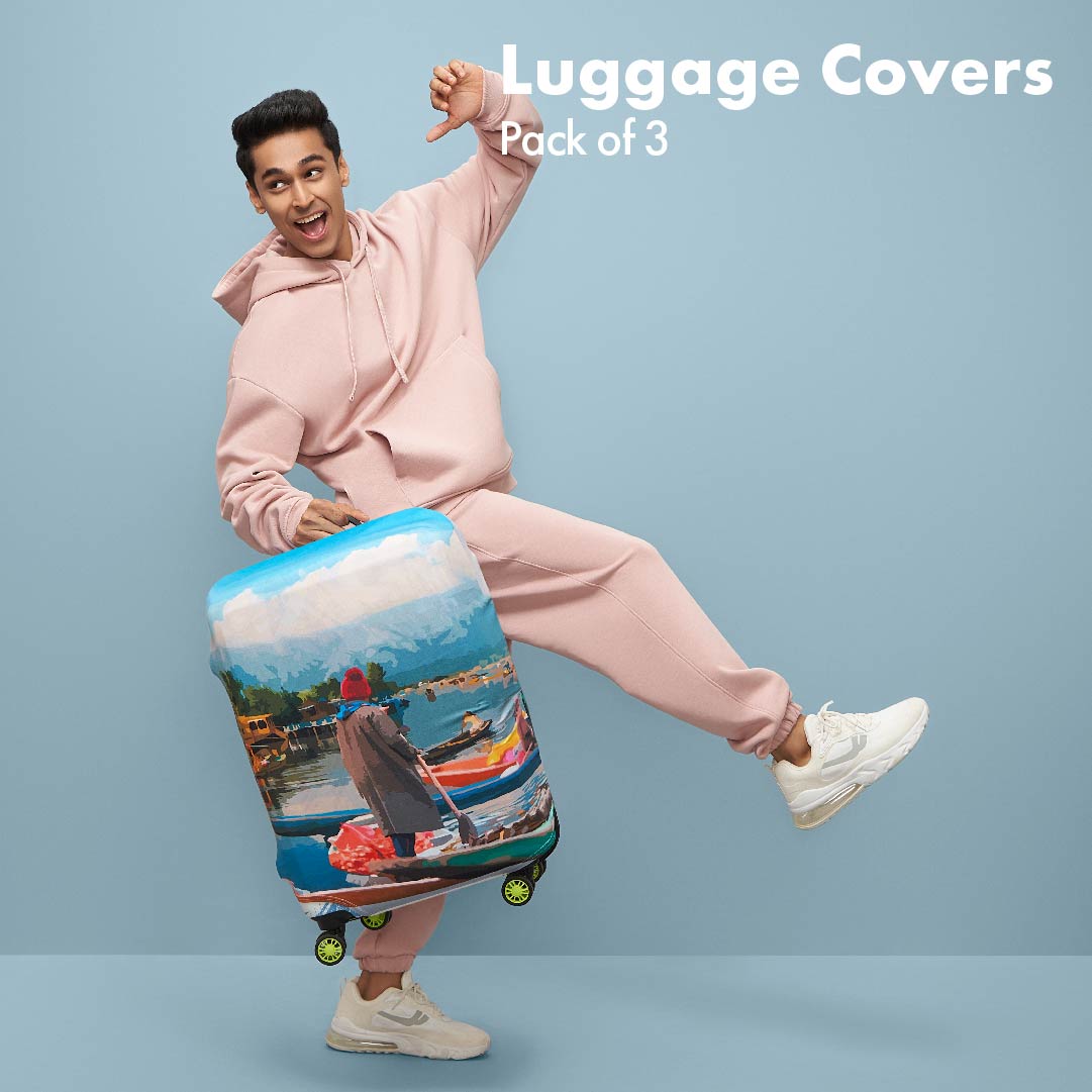 Vacay Time! Luggage Covers, 100% Organic Cotton Lycra, Medium Sizes, Pack of 3