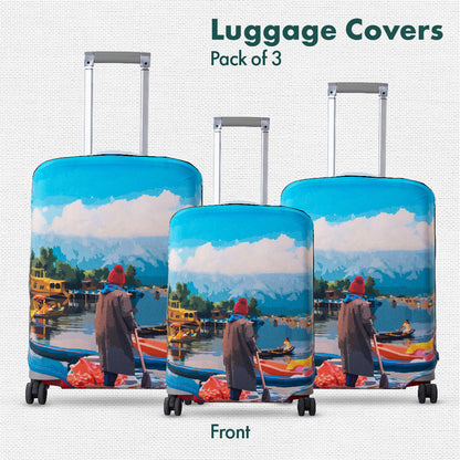 Kashmir Calling! Luggage Covers, 100% Organic Cotton Lycra, Small+Medium+Large Sizes, Pack of 3