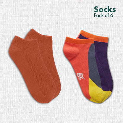 Color Punch! Unisex Socks, 100% Organic Cotton, Ankle Length, Pack of 6