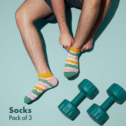 The Fun Trio! Unisex Socks, 100% Organic Cotton, Ankle Length, Pack of 3